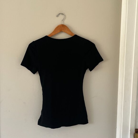 NWT MANGOPOP Cross Wrap Ruched Plunge Deep V Neck Slim Fit Short Sleeve Sz Med - Picture 6 of 6